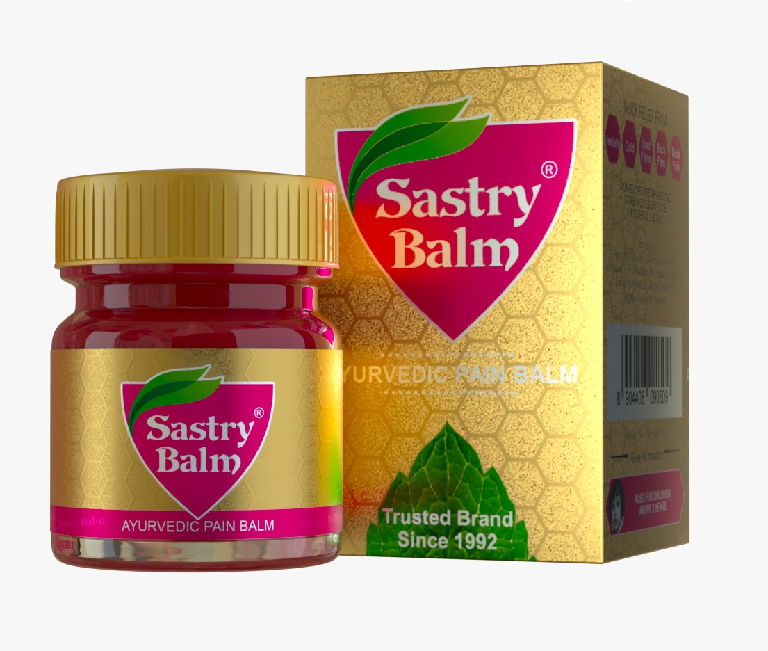 Sastry Balm glass jar and its gold box